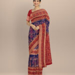 Navy blue maroon cotton handloom sambalpuri saree