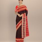 Black dark red cotton handloom sambalpuri saree