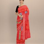 Multicolor dark red cotton handloom sambalpuri saree