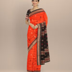 Orange black cotton handloom sonepur saree