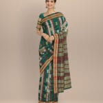Multicolor dark green cotton handloom sonepur saree