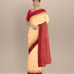 Beige maroon cotton handloom sambalpuri saree