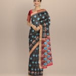 Black maroon bean silk handloom khandua saree