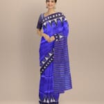 Cyan blue black silk handloom khandua saree