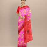 Pink dark red silk handloom khandua saree