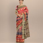 Maroon black handloom khandua silk saree