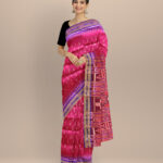 Pink dark blue silk handloom khandua saree