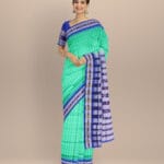 Turquoise catalina blue silk handloom bomkai saree