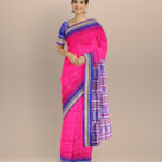 Pink catalina blue silk handloom bomkai saree