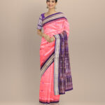 Flamingo pink dark blue silk handloom bomkai saree