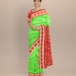Dark pastel green maroon silk handloom sambalpuri saree