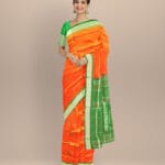 Orange dark green silk handloom bomkai saree