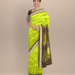Lime green black patli silk handloom bomkai saree