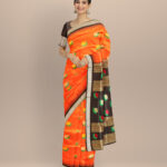 Orange black silk handloom bomkai saree
