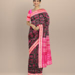 Multicolor cerise pink silk handloom sambalpuri saree
