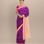 Multicolor deep pink silk handloom sambalpuri saree