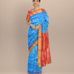 Cerulean blue maroon half tissue silk handloom sambalpuri saree