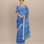 Sky blue denim silk handloom sambalpuri saree