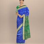 Cyan blue dark green silk handloom sambalpuri saree
