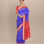 Sky blue dark red silk handloom sambalpuri saree