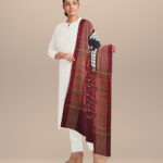 White maroon cotton handloom sambalpuri stole