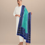Light green dark blue handloom cotton sambalpuri dupatta