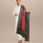 Red black handloom cotton sambalpuri dupatta