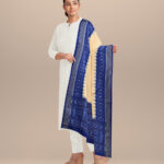 Cream dark blue cotton handloom sambalpuri dupatta