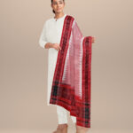 Beige dark red cotton handloom sambalpuri dupatta