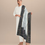 Grey black cotton handloom sambalpuri dupatta