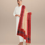 Cream dark red cotton handloom sambalpuri dupatta
