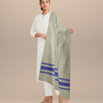 Grey dark blue tussar silk sambalpuri handloom shawl