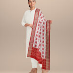 White dark red silk handloom sambalpuri dupatta
