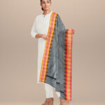 Grey orange cotton handloom nuapatna dupatta