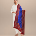 Cyan blue maroon silk handloom sambalpuri dupatta
