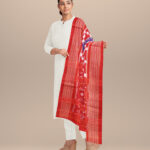 Sky blue dark red cotton handloom sambalpuri stole