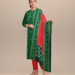 Dark green dark red handloom cotton nuapatna dress material