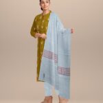 Brown white handloom cotton nuapatna dress material
