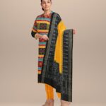 Multicolor orange cotton handloom sambalpuri dress material