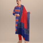 Multicolor orange handloom cotton sambalpuri dress material