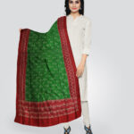 Dark green dark red silk handloom sambalpuri dupatta
