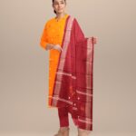 Orange burgundy handloom cotton nuapatna dress material