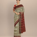 Beige dark red silk handloom bomkai saree