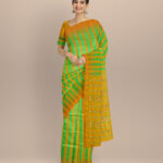 Multicolor orange Tussar Silk handloom saree