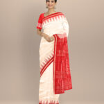 White dark red handloom sonepur silk saree
