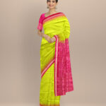 Lime green dark pink silk handloom sonepur saree