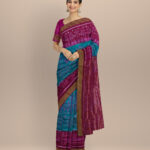 Sky blue deep pink silk handloom sambalpuri saree