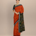 Orange black silk handloom bomkai saree