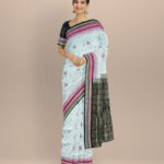 White black silk handloom bomkai saree