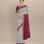 White deep cerise silk handloom sambalpuri saree